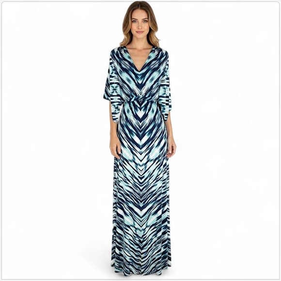 Tommy Bahama Long Beach Wind Maxi Dress Tropical Ocean Deep Color Navy Teal S - Picture 1 of 7